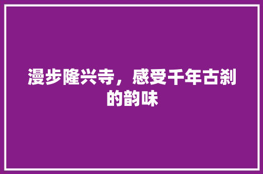 漫步隆兴寺，感受千年古刹的韵味