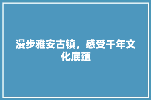 漫步雅安古镇，感受千年文化底蕴