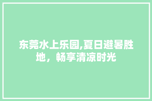 东莞水上乐园,夏日避暑胜地，畅享清凉时光  第1张