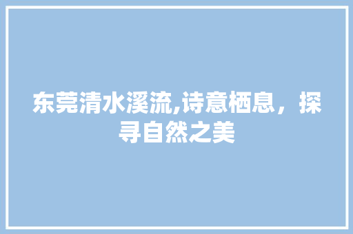 东莞清水溪流,诗意栖息，探寻自然之美