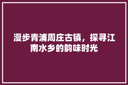 漫步青浦周庄古镇，探寻江南水乡的韵味时光