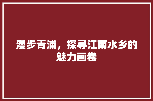 漫步青浦，探寻江南水乡的魅力画卷