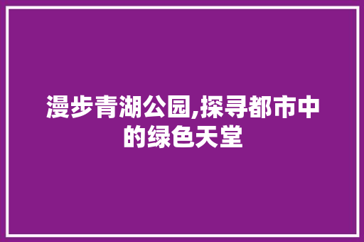 漫步青湖公园,探寻都市中的绿色天堂