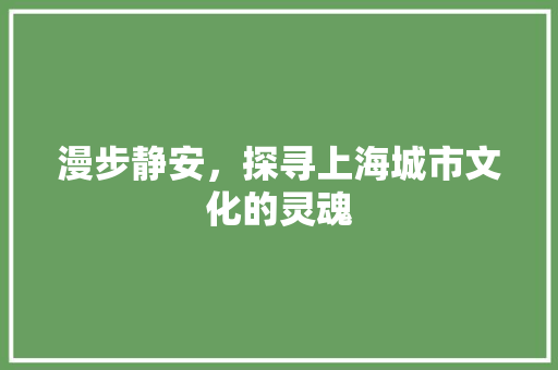 漫步静安，探寻上海城市文化的灵魂