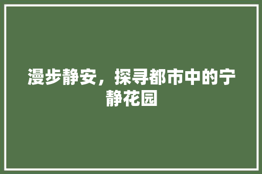 漫步静安，探寻都市中的宁静花园