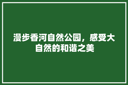 漫步香河自然公园，感受大自然的和谐之美