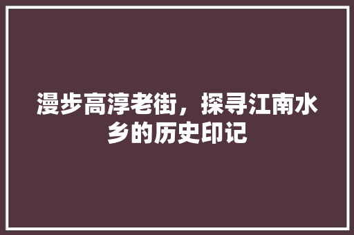 漫步高淳老街，探寻江南水乡的历史印记