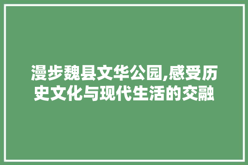 漫步魏县文华公园,感受历史文化与现代生活的交融