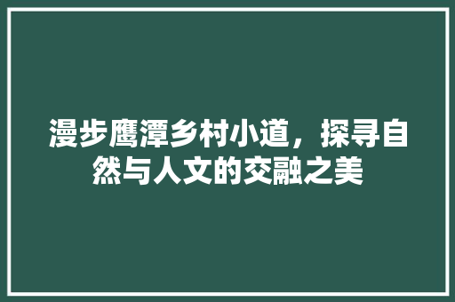 漫步鹰潭乡村小道，探寻自然与人文的交融之美