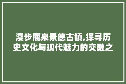 漫步鹿泉景德古镇,探寻历史文化与现代魅力的交融之地