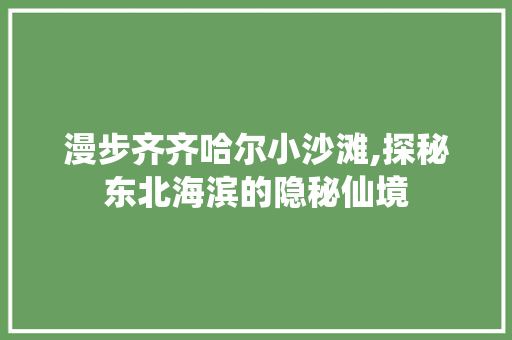 漫步齐齐哈尔小沙滩,探秘东北海滨的隐秘仙境