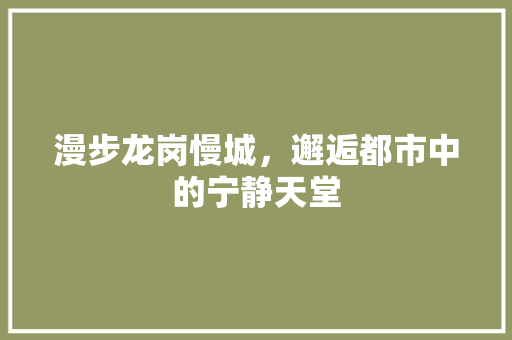 漫步龙岗慢城，邂逅都市中的宁静天堂