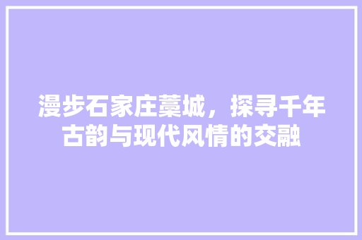 漫步石家庄藁城，探寻千年古韵与现代风情的交融