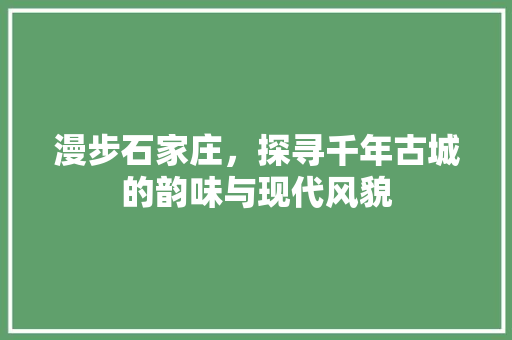 漫步石家庄，探寻千年古城的韵味与现代风貌