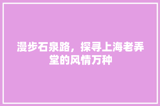 漫步石泉路，探寻上海老弄堂的风情万种