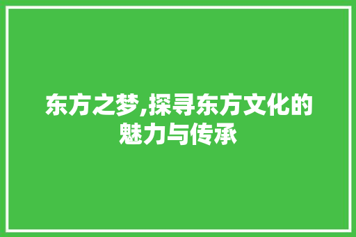 东方之梦,探寻东方文化的魅力与传承