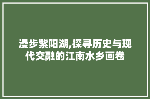 漫步紫阳湖,探寻历史与现代交融的江南水乡画卷