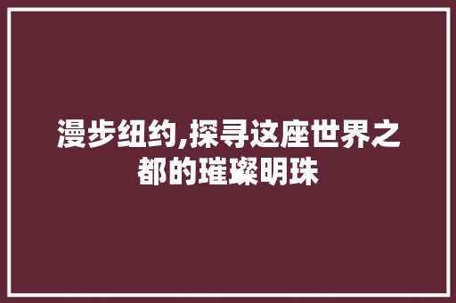 漫步纽约,探寻这座世界之都的璀璨明珠