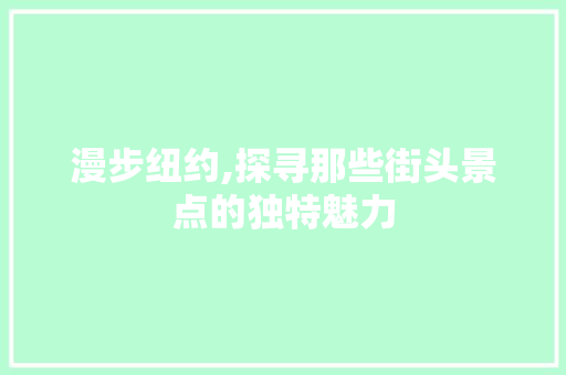 漫步纽约,探寻那些街头景点的独特魅力