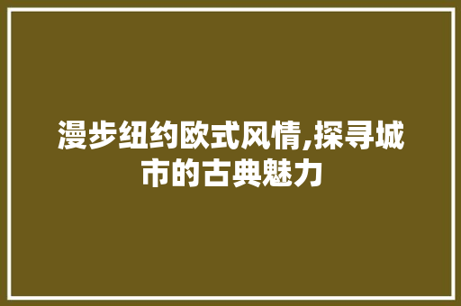 漫步纽约欧式风情,探寻城市的古典魅力