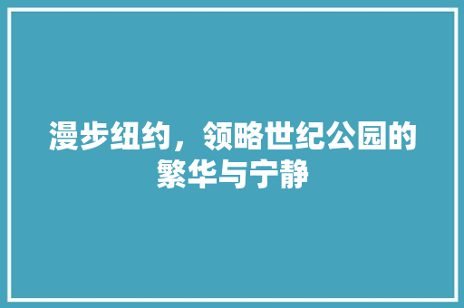 漫步纽约，领略世纪公园的繁华与宁静