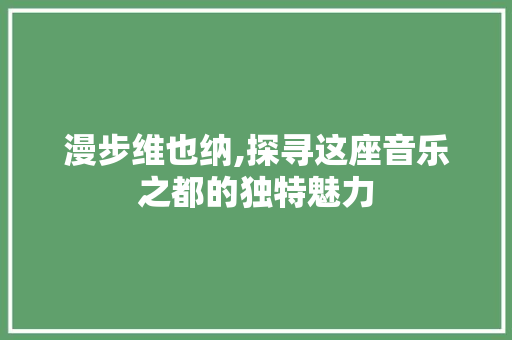 漫步维也纳,探寻这座音乐之都的独特魅力