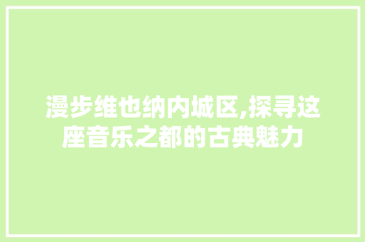 漫步维也纳内城区,探寻这座音乐之都的古典魅力