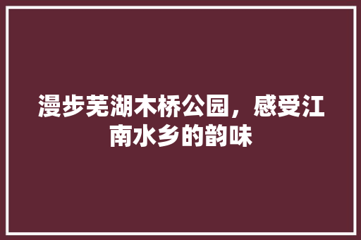 漫步芜湖木桥公园，感受江南水乡的韵味