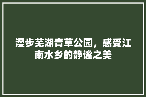 漫步芜湖青草公园，感受江南水乡的静谧之美