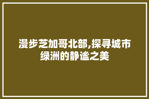 漫步芝加哥北部,探寻城市绿洲的静谧之美