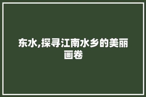 东水,探寻江南水乡的美丽画卷  第1张