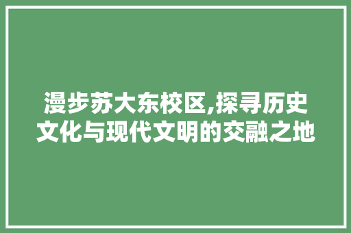 漫步苏大东校区,探寻历史文化与现代文明的交融之地