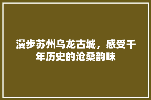 漫步苏州乌龙古城，感受千年历史的沧桑韵味