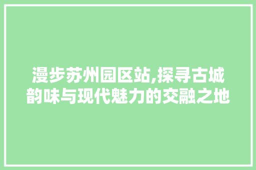 漫步苏州园区站,探寻古城韵味与现代魅力的交融之地