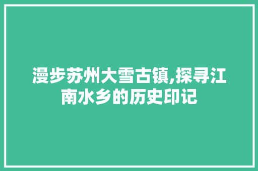 漫步苏州大雪古镇,探寻江南水乡的历史印记