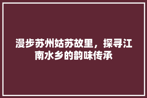 漫步苏州姑苏故里，探寻江南水乡的韵味传承