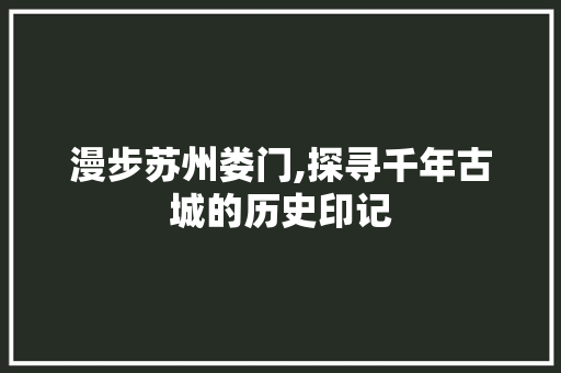 漫步苏州娄门,探寻千年古城的历史印记