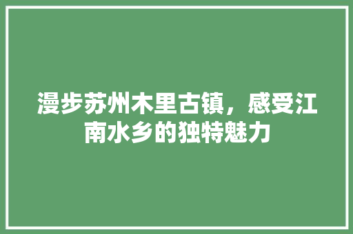 漫步苏州木里古镇，感受江南水乡的独特魅力