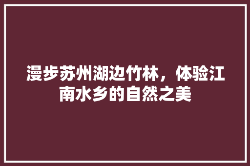 漫步苏州湖边竹林，体验江南水乡的自然之美