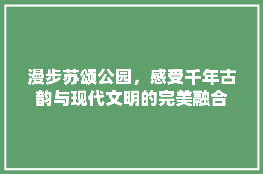 漫步苏颂公园，感受千年古韵与现代文明的完美融合