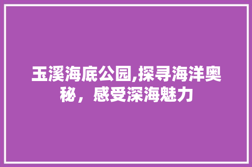 玉溪海底公园,探寻海洋奥秘，感受深海魅力