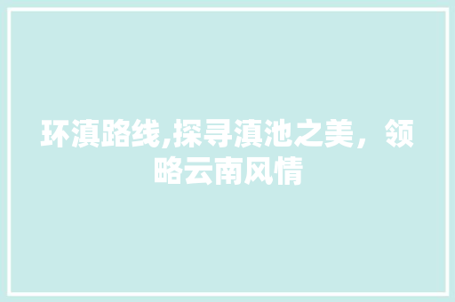 环滇路线,探寻滇池之美，领略云南风情