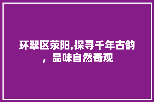 环翠区荥阳,探寻千年古韵，品味自然奇观