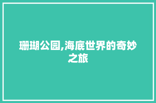 珊瑚公园,海底世界的奇妙之旅