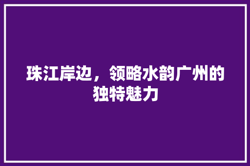 珠江岸边，领略水韵广州的独特魅力