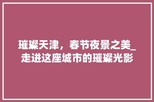 璀璨天津，春节夜景之美_走进这座城市的璀璨光影