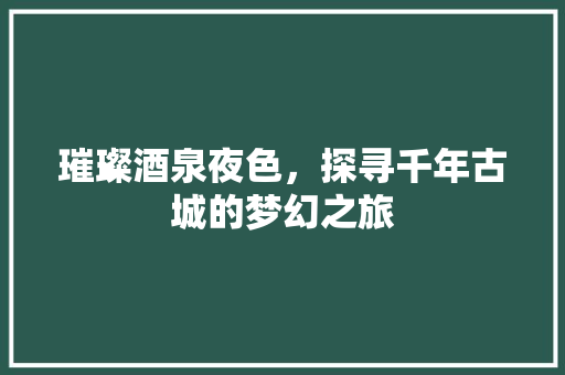 璀璨酒泉夜色，探寻千年古城的梦幻之旅