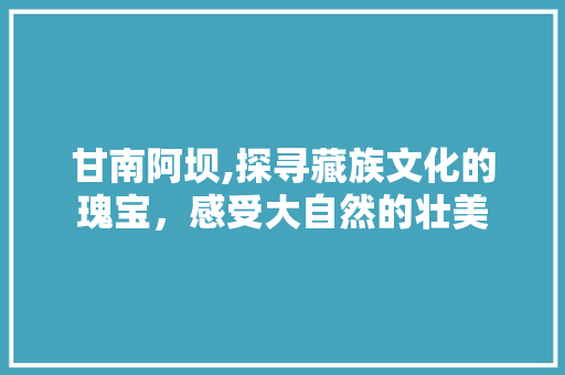 甘南阿坝,探寻藏族文化的瑰宝，感受大自然的壮美