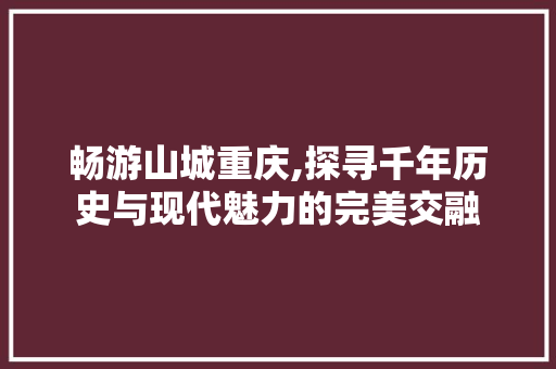 畅游山城重庆,探寻千年历史与现代魅力的完美交融