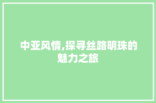 中亚风情,探寻丝路明珠的魅力之旅